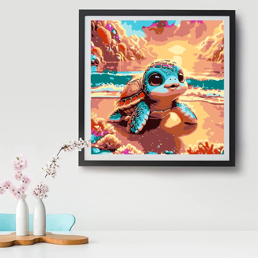 VIGEGU Sea Turtle Paint by Numbers Kit for Adults with Framed,Paint by Number with Wooden Easel DIY Adult Paint by Number Kits Box Pack Acrylic Oil Painting 10x10inch VIGEGU