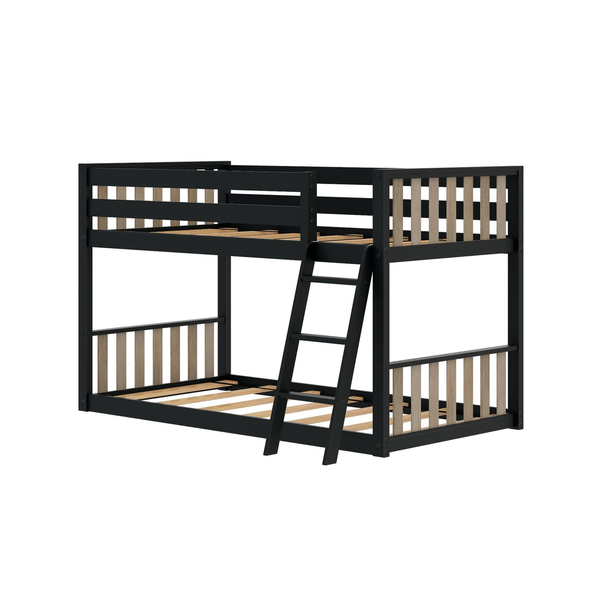 Max & Lily Low Bunk Bed, Scandinavian Modern Bunk Bed, Solid Wood Twin-Over-Twin Bed Frame for Kids, No Box Spring Needed, Black/Blonde Max & Lily