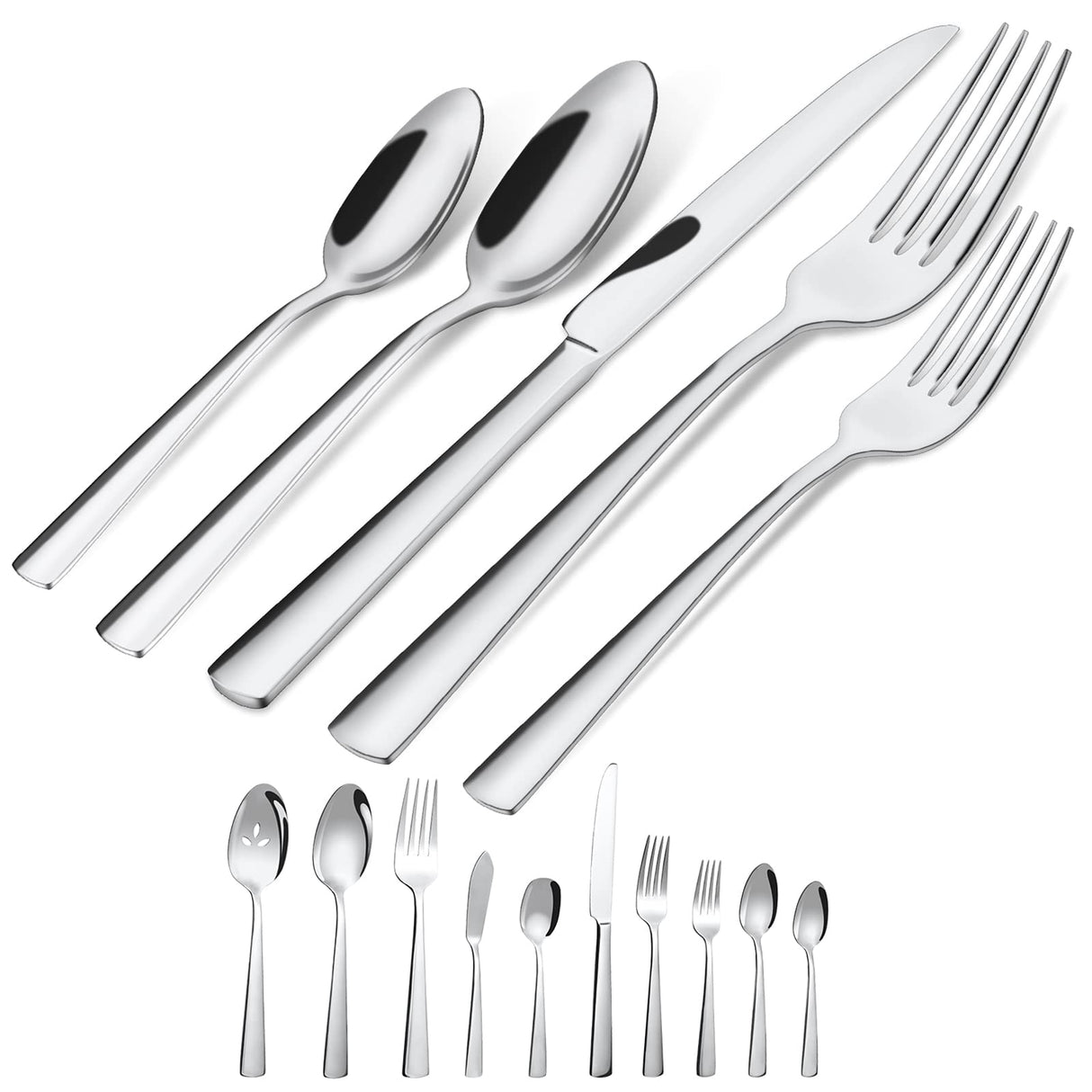 45-Piece Silverware Set Flatware Cutlery Set Service for 8, Durable Stainless Steel Tableware in Ergonomic Design Size and Weight, Kitchen Utensil Sets with Steak Knives, Rust-proof, Dishwasher Safe Brightown