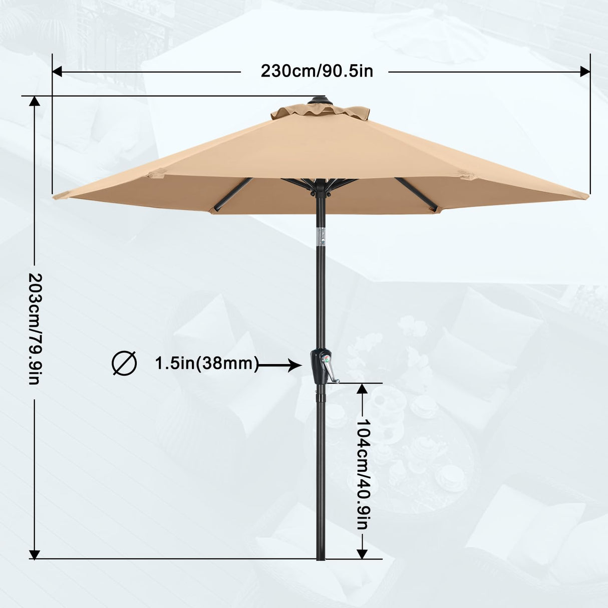 MASTERCANOPY Patio Umbrella for Outdoor Market Table (7.5ft,Khaki) MASTERCANOPY