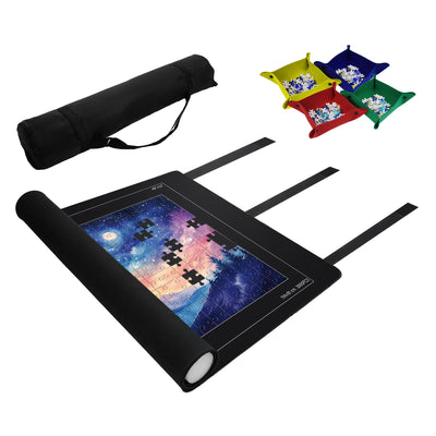 Hiwhy Puzzle Mat 37"x59" Can Hold 3000 Pieces, Jigsaw Puzzle Play Mat Roll Up with 4 Puzzle Storage Trays, Non-Slip Rubber Puzzle Mat with 3 Securing Straps Storage Bag Foam Tube