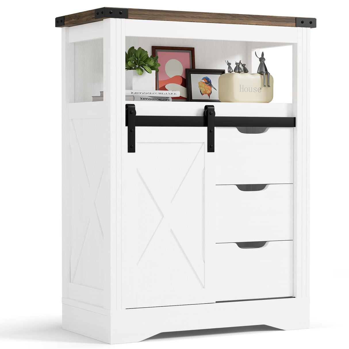 JUMMICO White Storage Cabinet with Doors and Drawers, Farmhouse Sideboard Buffet, Kitchen Pantry Hutch Cabinet, Coffee Bar for Living Room, Dining Room JUMMICO
