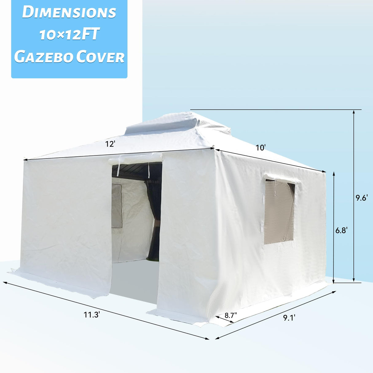 Domi 10’x12’ Gazebo Cover for Hardtop Gazebos, Outdoor Universal Winter Gazebo Cover with Sidewalls and Mesh Windows, All Season Waterproof Enclosed Gazebo Cover, White domi outdoor living