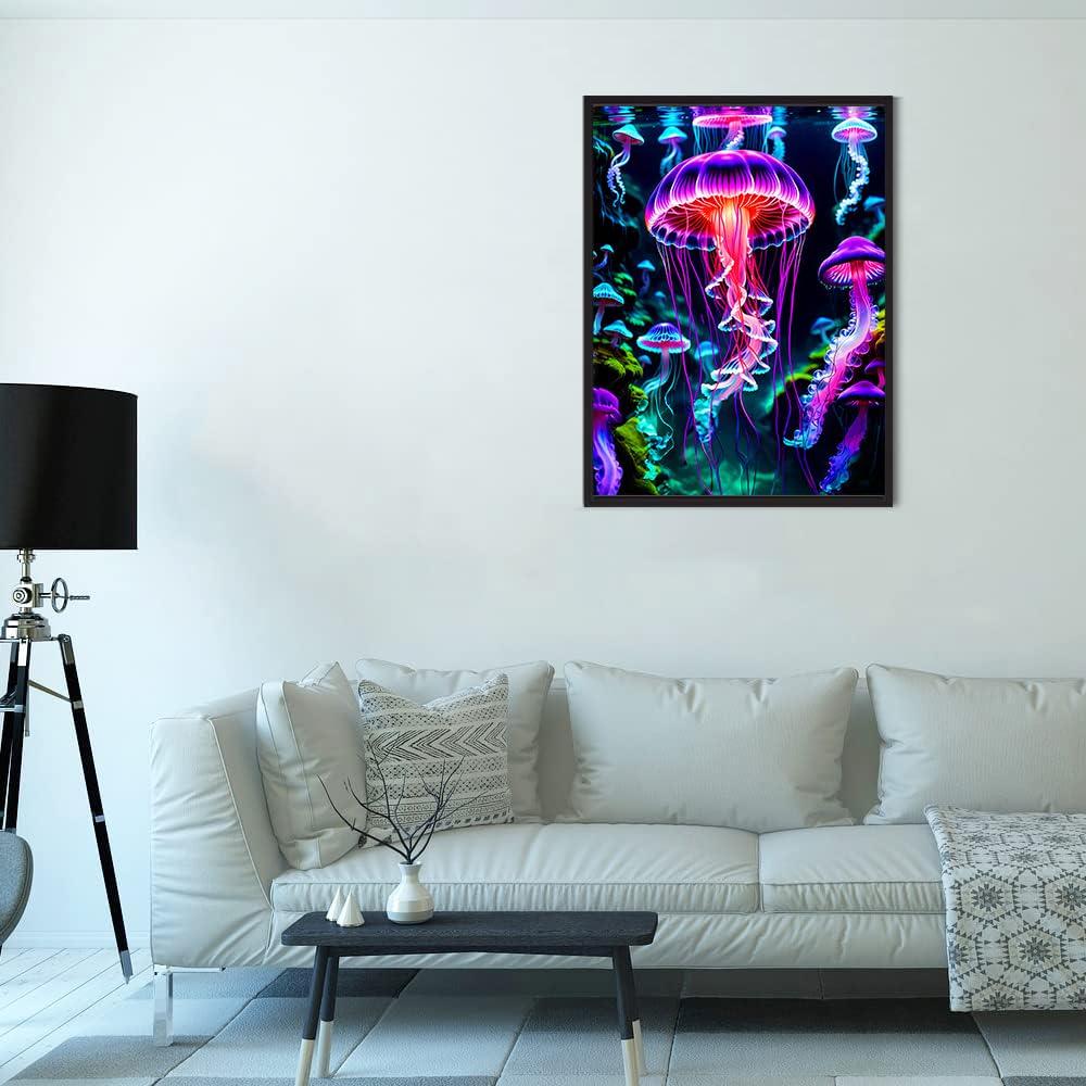 Zythron Diamond Painting Kits for Adults Glowing Jellyfish DIY 5D Diamond Art Kits Beginners Full Drill gem Art Crystal Craft Kits for Home Wall Art Bedroom Decor Gifts 12x16 inch Zythron