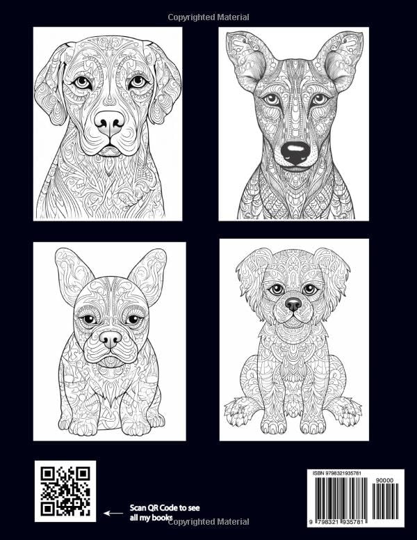 Dog Coloring Book For Adults: Mandala Patterns of Amazing Dogs and Puppies For Mindfulness, Relaxation And Stress Relief WoodArtSupply