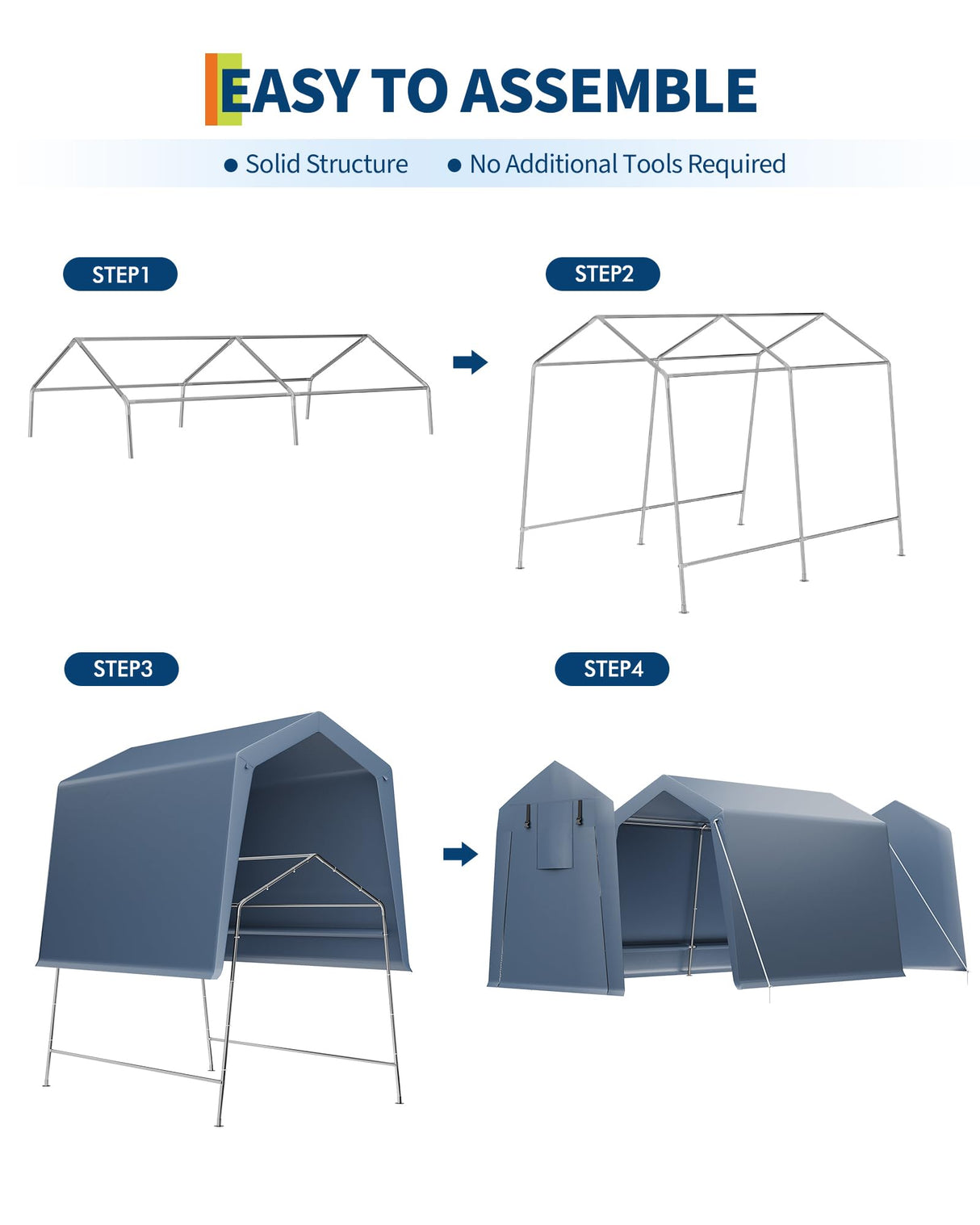 IDEALHOUSE 7x10 FT Outdoor Storage Shelter Shed Carport with Roll-Up Ventilated Zipper Door and Windows, Waterproof Portable Garage, Heavy Duty Tent Shed for Motorcycle Bike Firewood Tools IDEALHOUSE