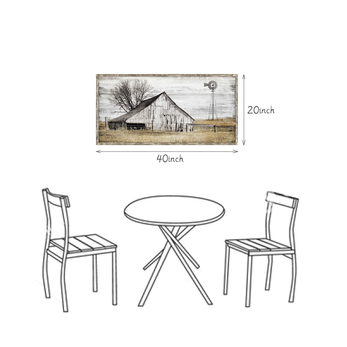 Barn Framed Wall Art Farmhouse: Rustic Farm Wood Picture Decor Large Windmill Country Scene Painting Horizontal Nature Landscape Artwork Panoramic Countryside View Print for Home Living Room Bedroom SD SOFT DANCE