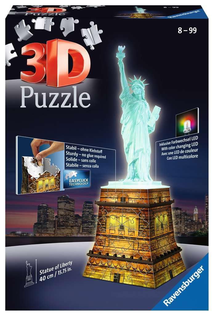 Ravensburger Statue of Liberty Night Edition - 108 Piece 3D Jigsaw Puzzle for Kids and Adults | Precision Fit with Easy Click Technology | Durable Display Piece | Over a Century of Quality Ravensburger