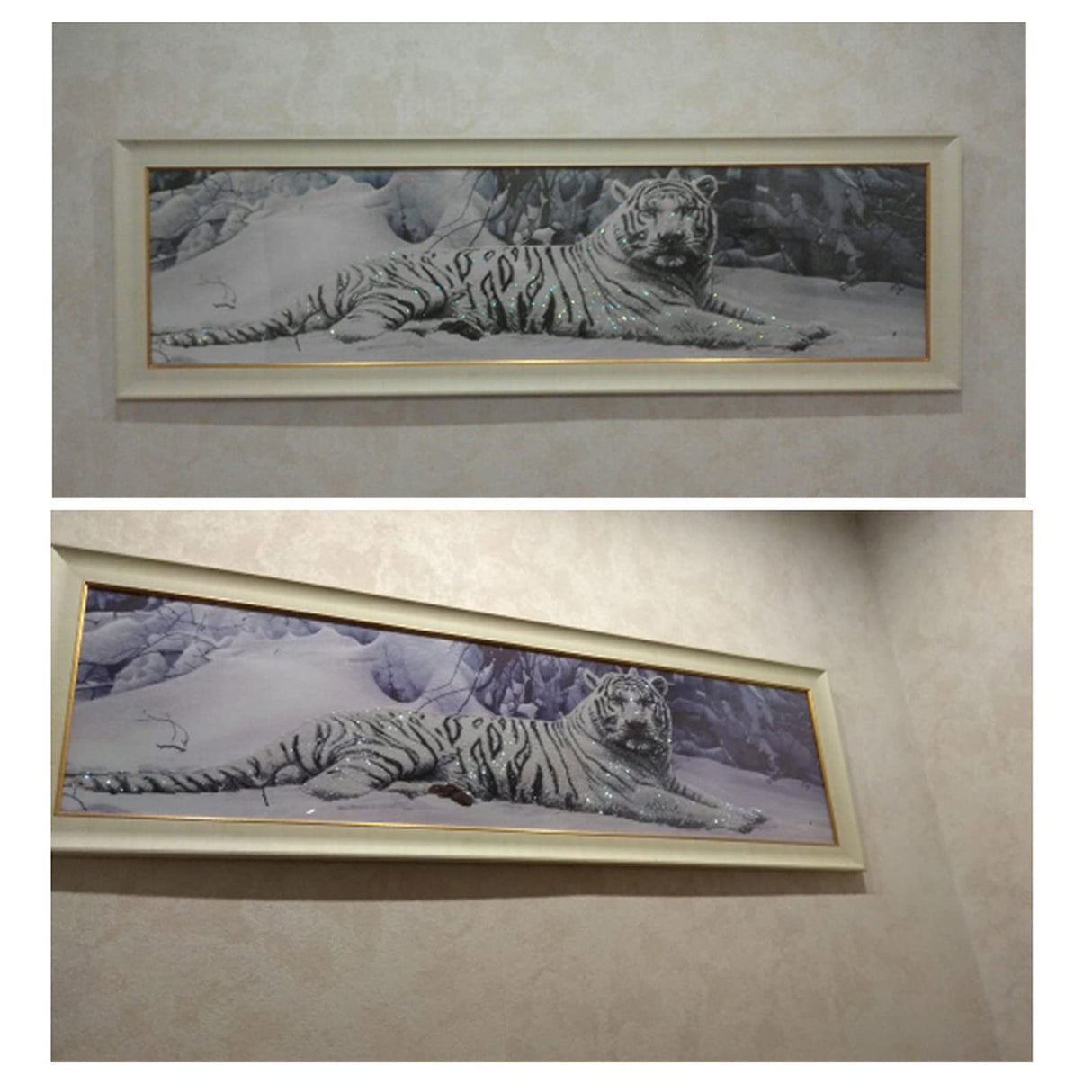 GELANYOUPIN DIY 5D Large Resin Beads Painting by Numbers Kits Crystal Rhinestone Embroidery Paintings Pictures Arts Craft for Home Wall Decor Partial Drill White Tiger Paint (58.7.x14.9inches) GELANYOUPIN