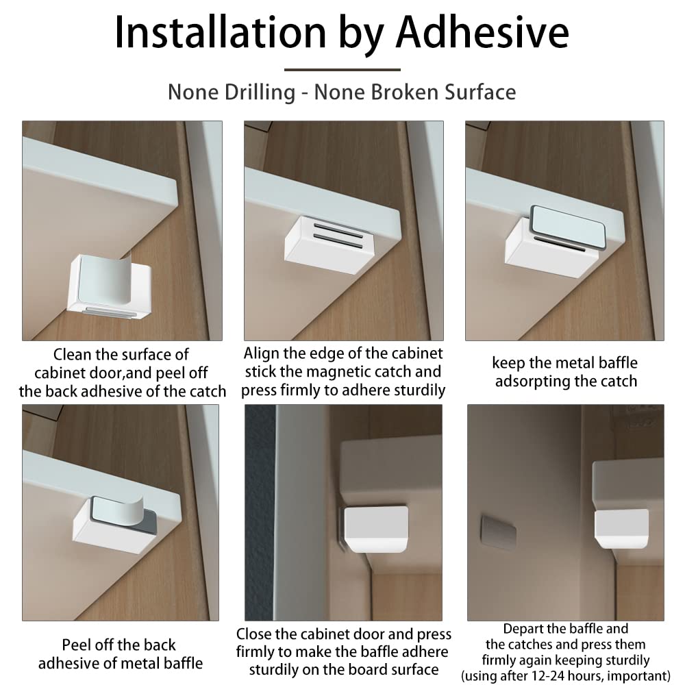 Jiayi Adhesive Magnetic Cabinet Door Catches 4 Pack Cabinet Door Magnet White Magnet Catch Cupboard Magnetic Catches Stainless Steel Kitchen Magnetic Latch for Drawer Wardrobe Closet Door Closing Jiayi