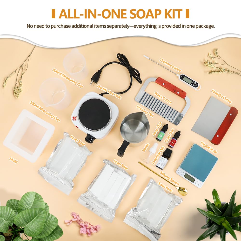 Fast METL Soap Making Kit with Electronic Hot Plate, All-in-One Soap Making Supplies with Melt & Pour Soap Base, Pouring Pot, Mold & Tools for Adults and Beginners Soap Craft FAST MELT