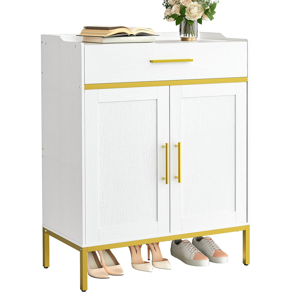 HOOBRO Shoe Cabinet with Doors, 5-Tier Shoe Storage Cabinet with Drawers, 36.6'' Tall Shoes Rack Organizer Cabinet, Wooden Shoe Cabinet Storage for Entryway, Adjustable Shelves, White DW14SC01 HOOBRO