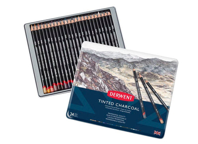 Derwent Tinted Charcoal Pencils, 4mm Core, Metal Tin, 24 Count (2301691)