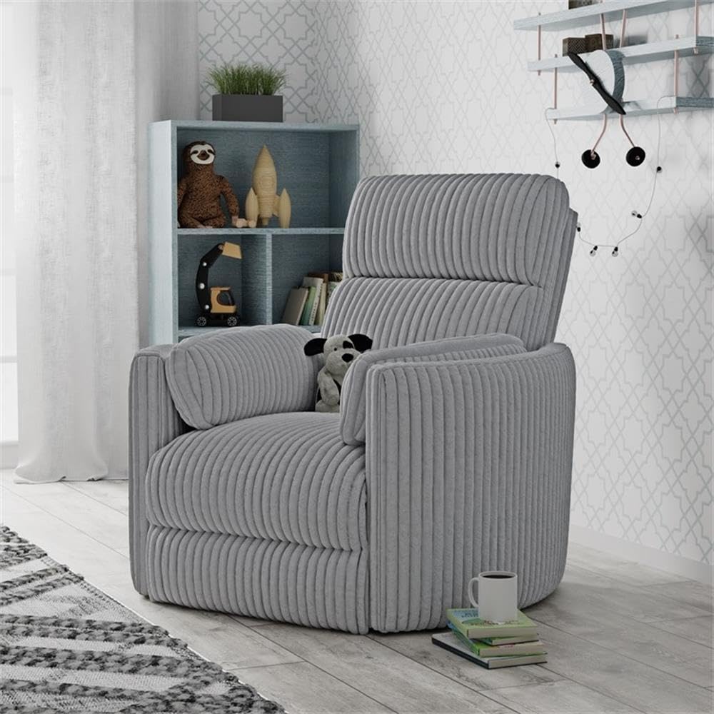 Pemberly Row Contemporary Fabric Swivel Glider Recliner in Gray with USB Charging Ports and 2 Comfort Pillows for Living Room Pemberly Row
