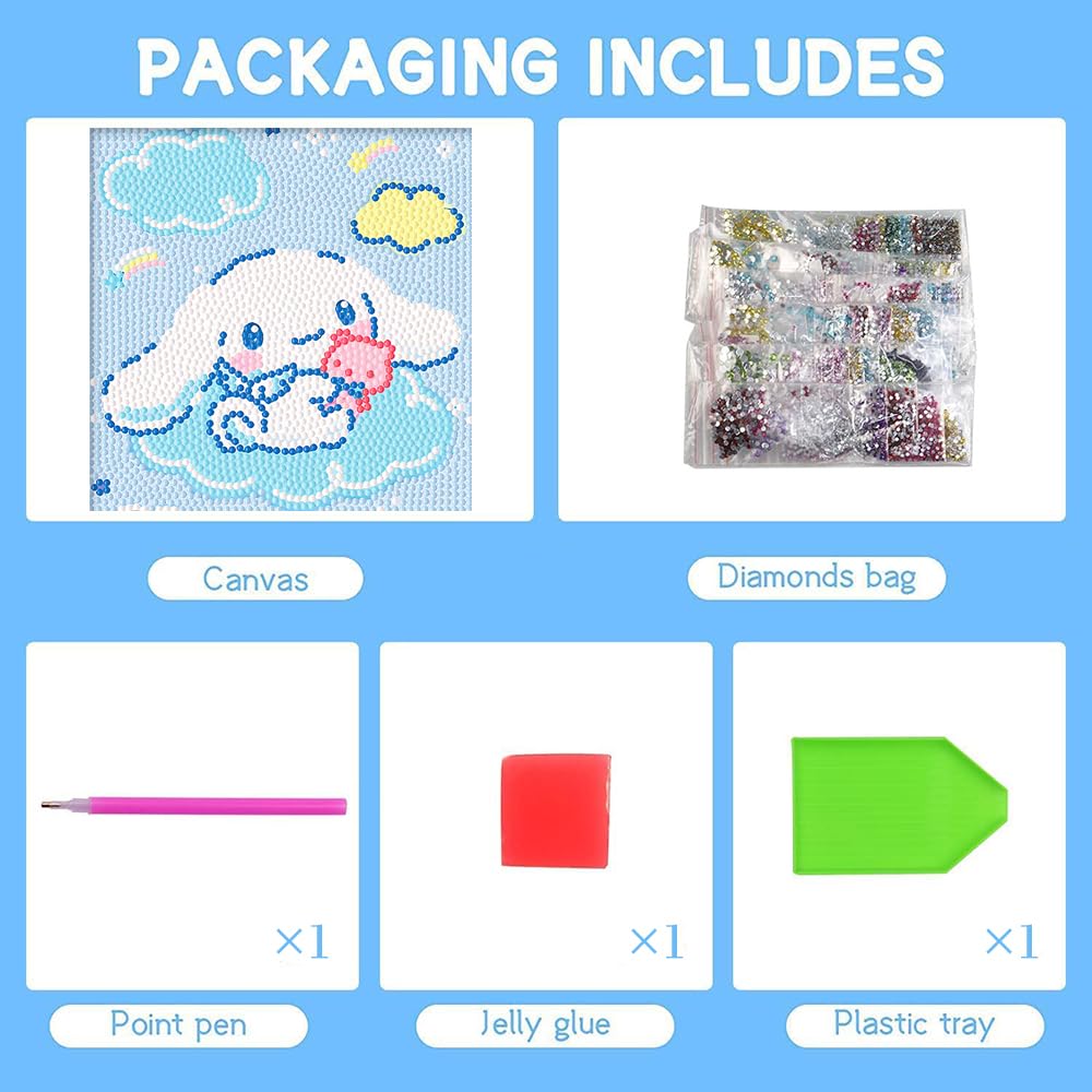 PERFECTSIGHT Cute 5D Diamond Art Kits with Wooden Frame, Kawaii DIY Painting Art for Adults Teen, Diamond Arts and Crafts Sets, Big Gem Full Drill Diamond Dots for Women Beginners (Big Ear) PERFECTSIGHT