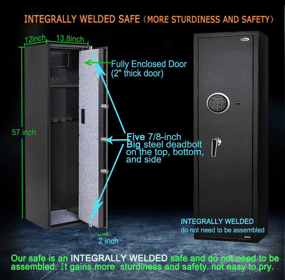 Langger V Gun Safe for Rifle, Upgraded Quick Access 5-6 Gun Large Rifle Gun Security Cabinet for Rifle Shotgun Firearms with/without Optics with Pistol Lock Box, Removable Storage Shelf BLACK LANGGER V