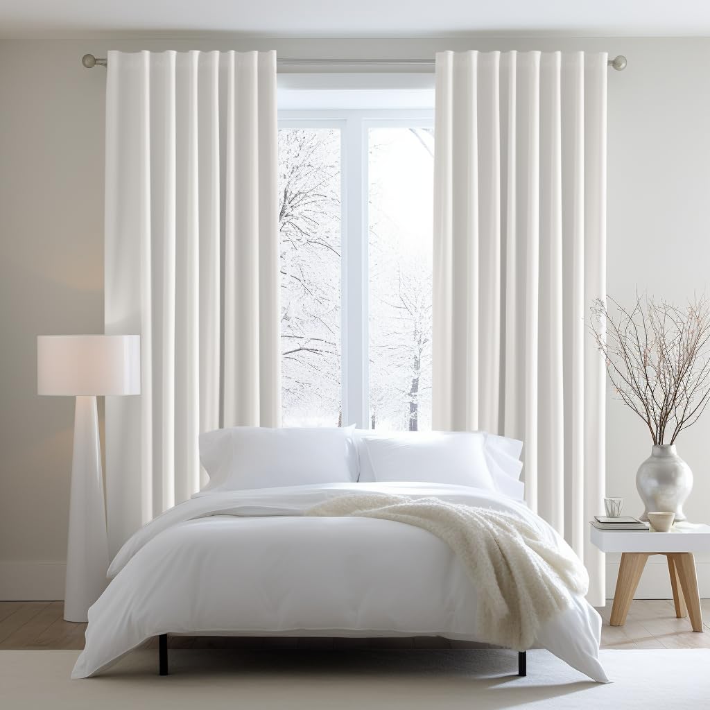 COTTON CRAFT White Curtain Window Panel Drapes - Set of 2 - Thick Cotton Duck Fabric Reverse Tab Top Window Treatment - Bonus Tie Backs - Clean Crisp Elegant Look - Bedroom Living Room - 50 W x 108 L COTTON CRAFT