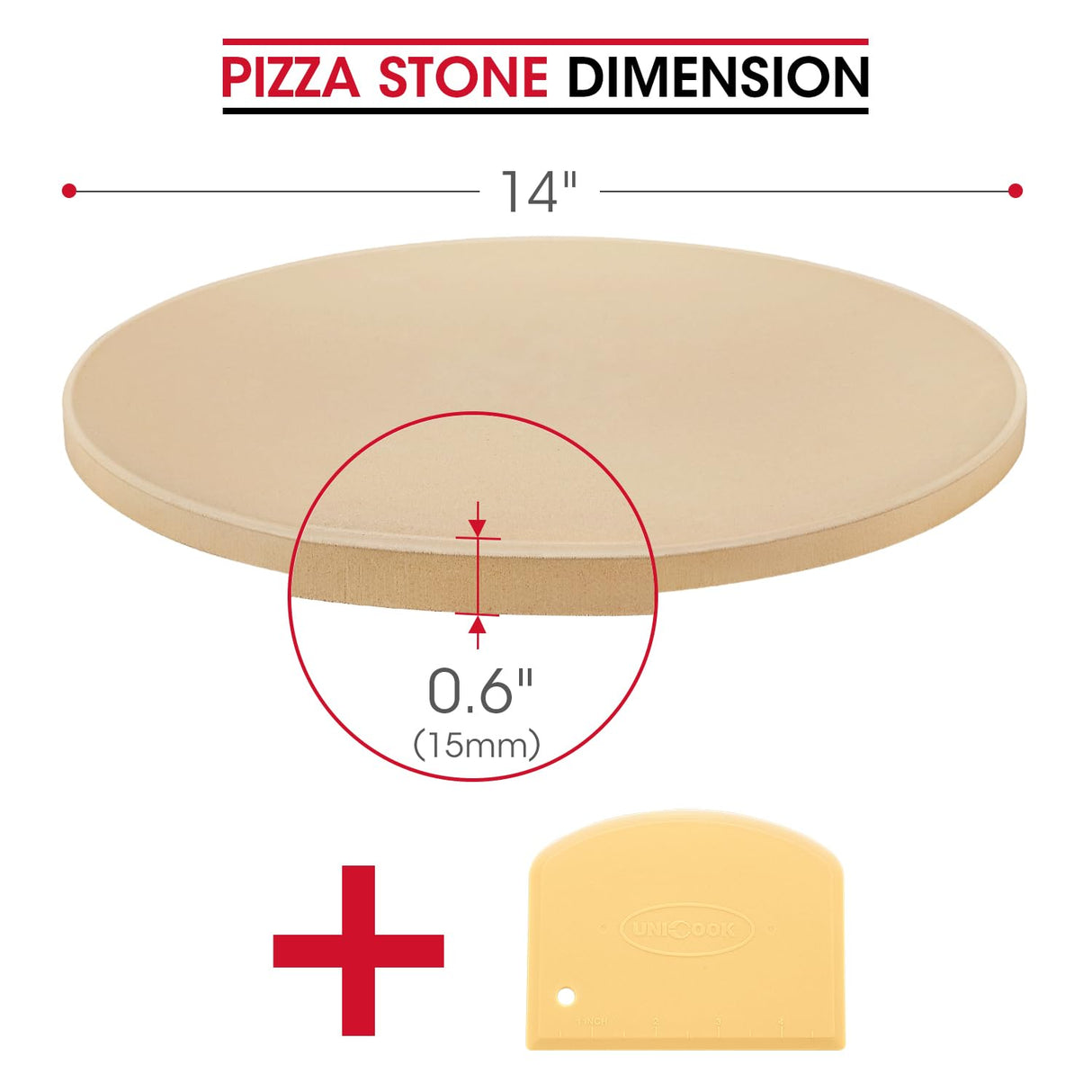 Unicook 14 Inch Round Pizza Stone, Heavy Duty Cordierite Pizza Baking Stone for Oven and Grill, Thermal Shock Resistant, Ideal for Baking Crisp Crust Pizza, Bread and More, Includes Scraper Unicook
