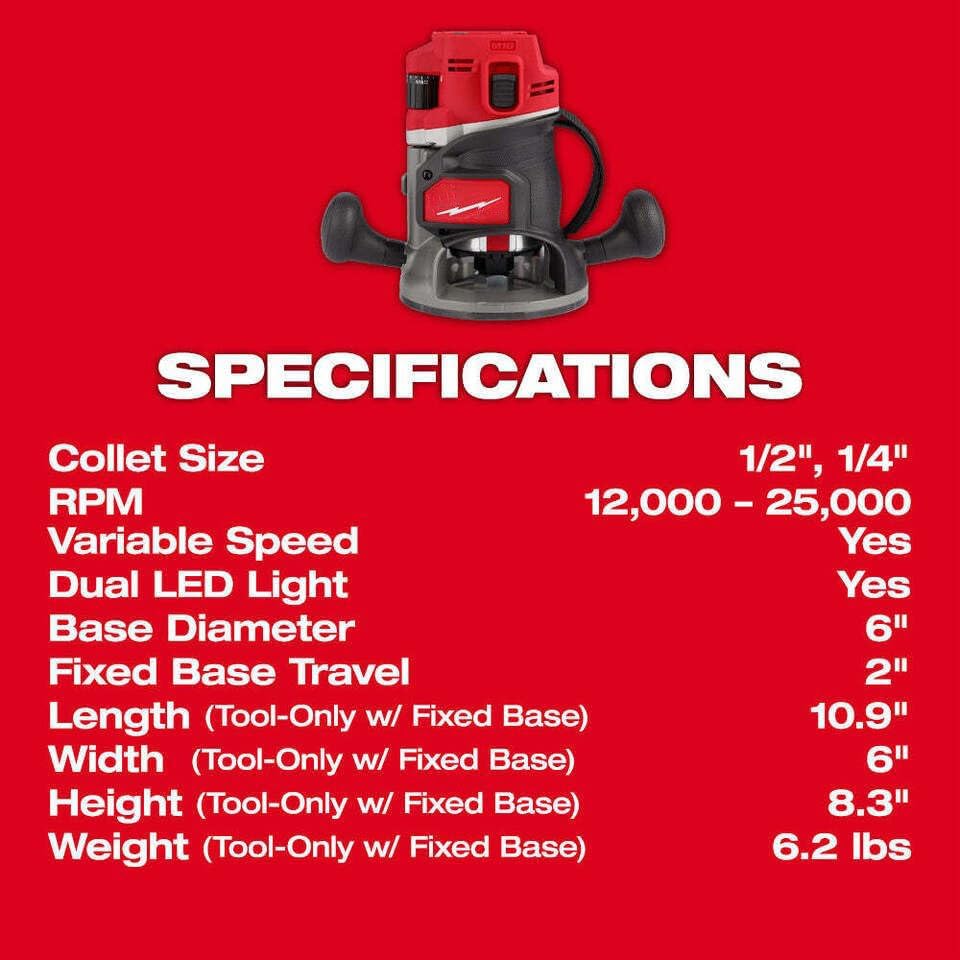 Milmaukee 2838-20 for Milwaukee M18 FUEL 18V 1/2"" Cordless Lithium-Ion Router - Bare TooL Milmaukee