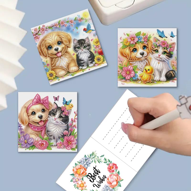 MaiYiYi 6 Pack DIY Cute Dog Diamond Art Greeting Cards Kit Cat Greeting Card Diamond Art Kits for Adults Little Pet Diamond Painting Greeting Cards for Family Friends Holiday Birthday MaiYiYi