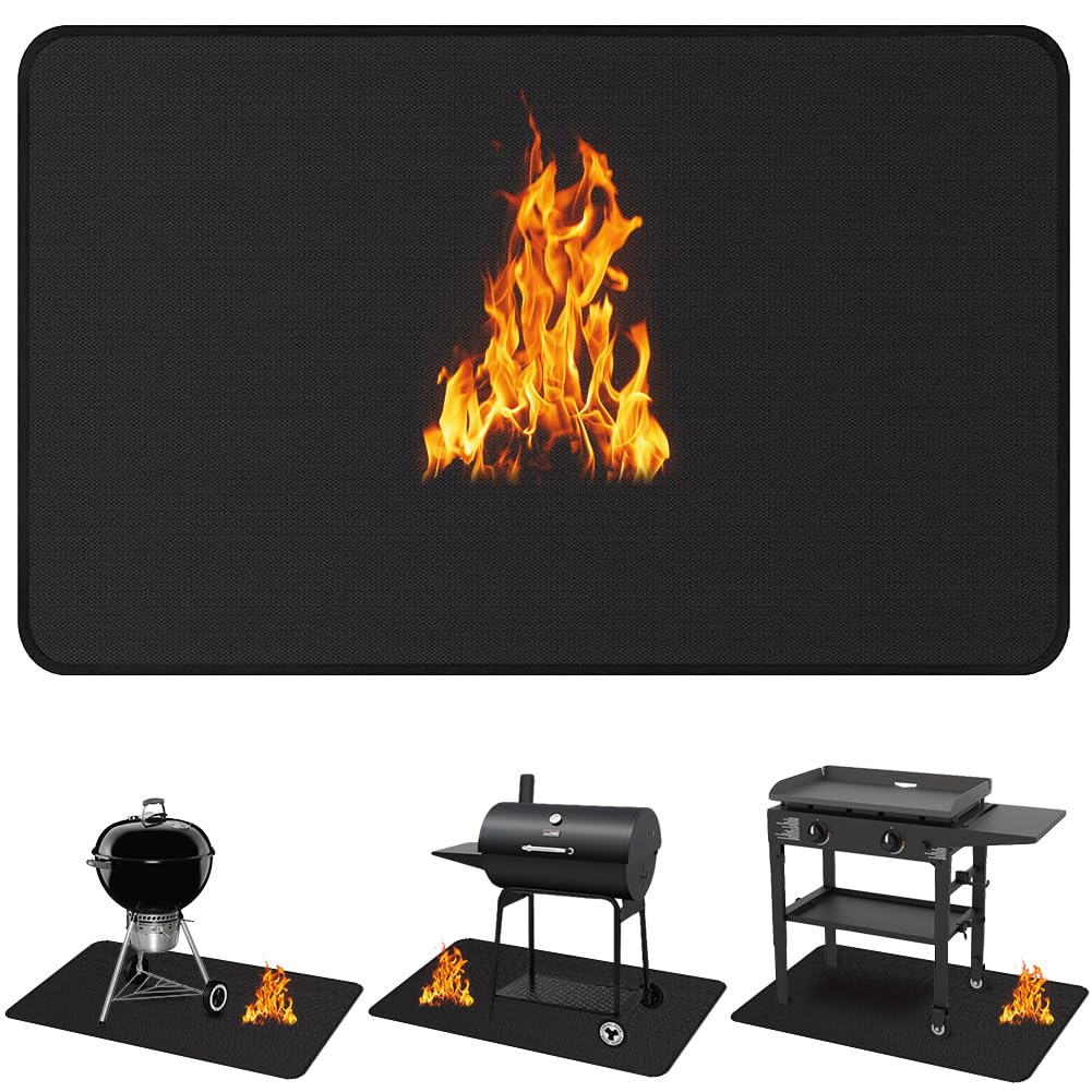 Dewfoam 63 x 36 Inch Under Grill Mats for Outdoor Grill, Fireproof Deck and Patio Protector Mat, Double-Sided Waterproof Oil-Proof Fire Blanket BBQ Mat, Grill Floor Pads Fire Pit Mat Fireplace Mat Dewfoam