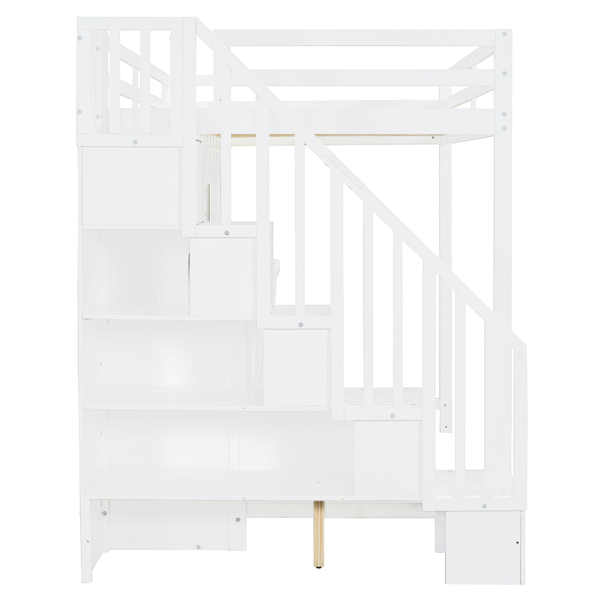 Merax Full Over Full Farmhouse Loft Bed with Murphy Cabinet Bed w/Hydraulic Lift, Solid Wood Wall Bunk Bed with Storage Staircase, Shleves & Desk/No Box Spring Needed/Easy Assemble/White Merax