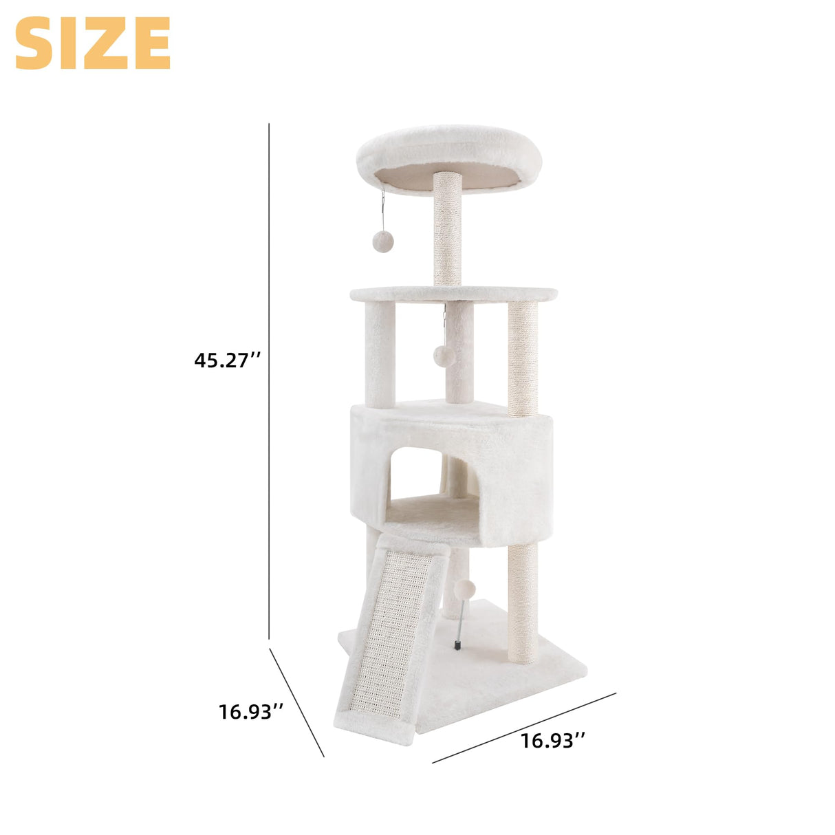 HUITREE 45in Cat Tree Tower with Big Cat Condo for Indoor Cats,Cat Tower Activity Center Cat Furniture with Scratching Post and Hanging Bed,Beige HUITREE