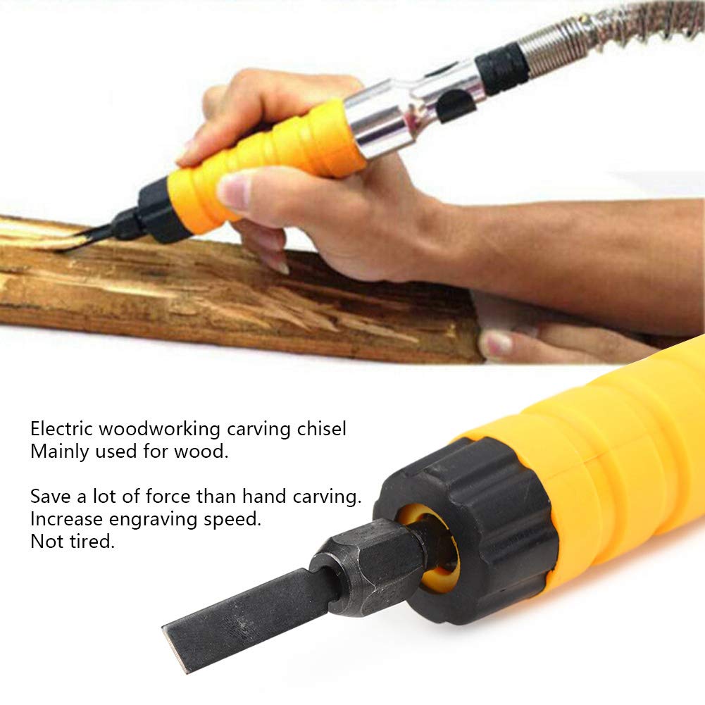 Electric Chisel, with Wrench Carving Chisel, Woodworking Yellow Handle Power for Professional Carvers Amateurs Denkerm