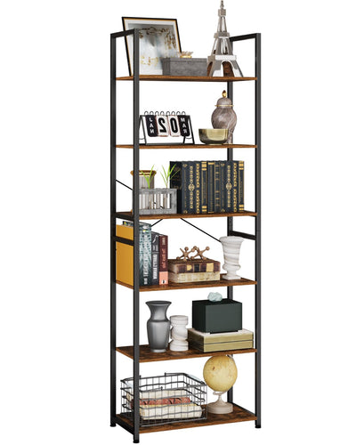 NEFROM Book Shelf, Adjustable 6-Tier Tall Bookshelf, Wooden Bookcase Shelves for Bedroom, Living Room, Display Shelf for Home, Office, Kitchen, Standing Shelving Unit Storage Organizer BC-BR-6