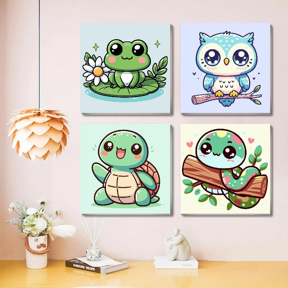 4 Pack Paint by Number Kits for Adults,Animals Painting by Numbers for Adults Framed, DIY Animal Oil Painting Suitable for Home Decoration (8x8inch) Generic