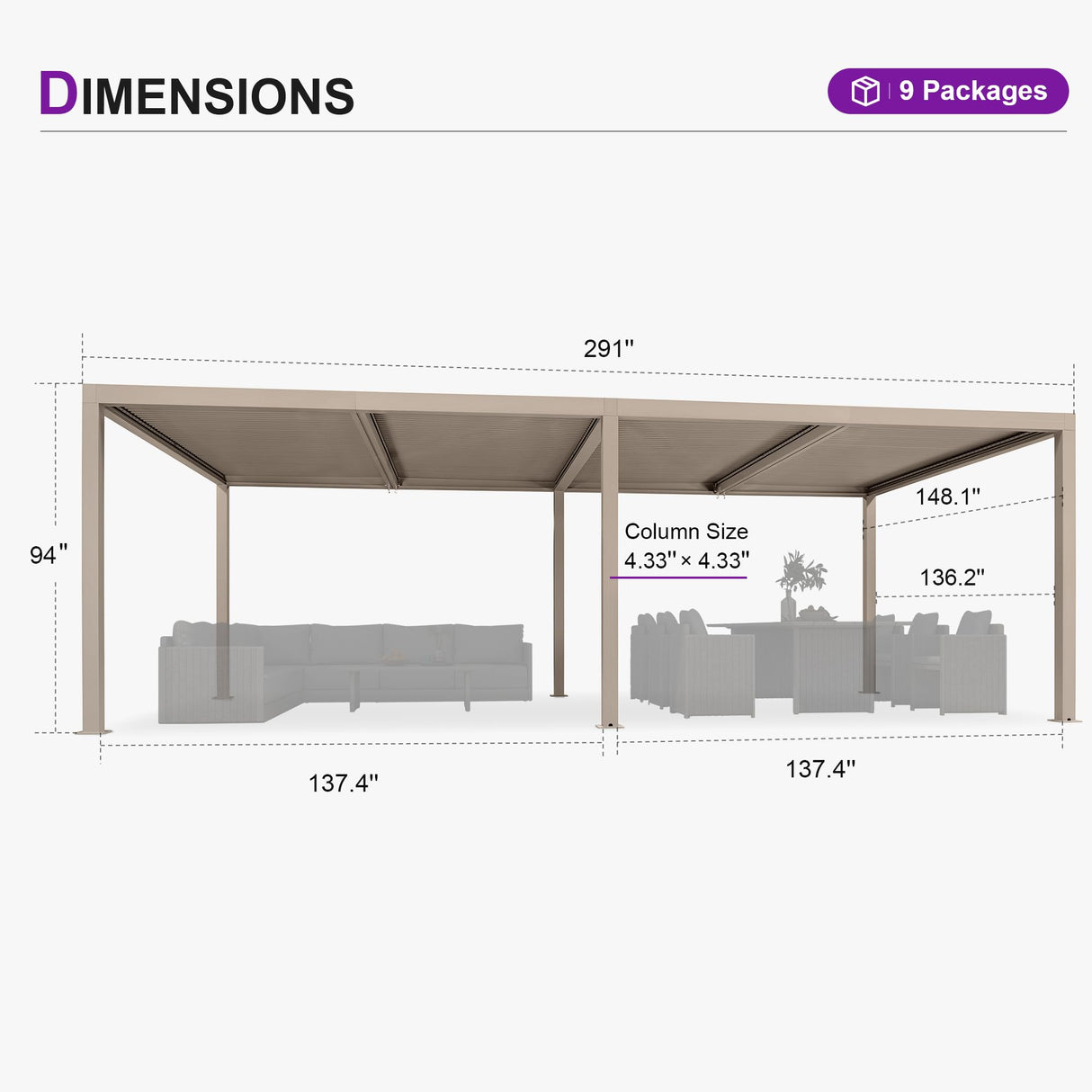 PURPLE LEAF Louvered Pergola 12' × 24' Outdoor Hardtop Gazebo Adjustable Aluminum Sun Shade for Deck Garden Backyard Patio Retractable Roof Canopy PURPLE LEAF