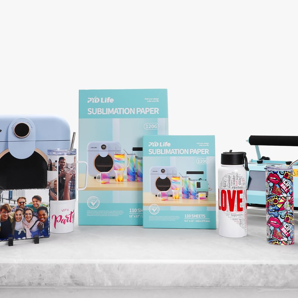 PYD Life 110 Sheets Sublimation Paper Blanks 8.5"x11" Heat Transfer Paper for Sublimation Blanks Tumblers Mugs Cups T-shirt Bags 120 g PYD Life