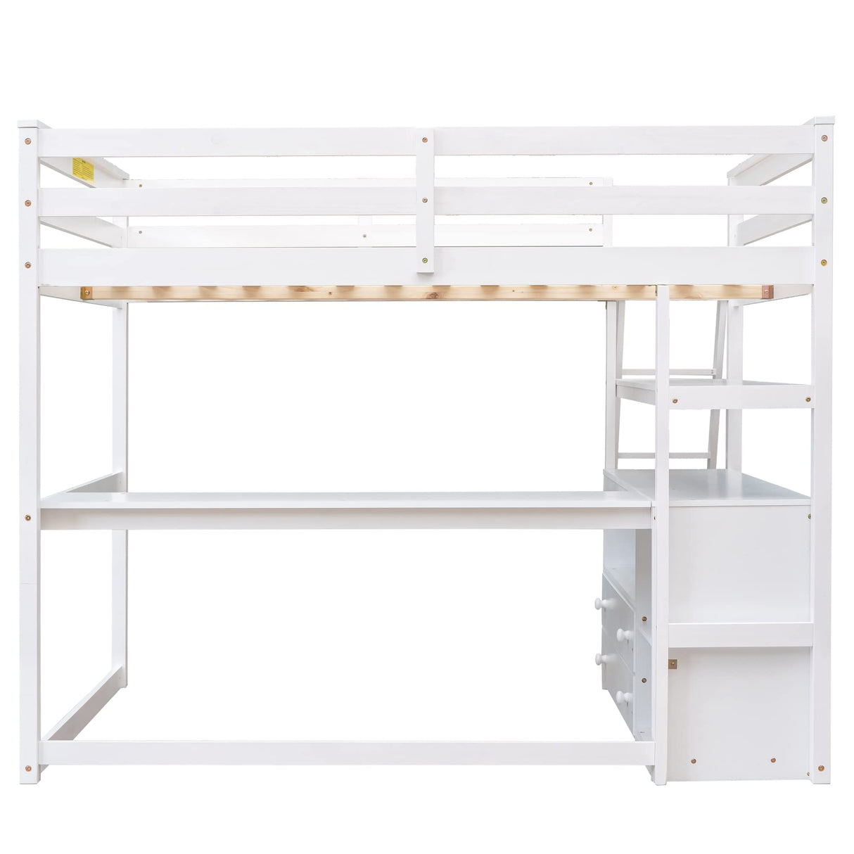 MERITLINE Full Size Loft Bed with Desk and Shelves, Wooden Loft Bed Full with Storage Drawers for Kids Teens Boys Girls,No Box Spring Needed (Full, White) MERITLINE