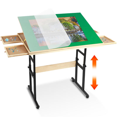 Dollate 1500 Piece Jigsaw Puzzle Table with Legs,35"x27"Adjustable Puzzle Tables for Adults, 3-Tilting-Angle Portable Wooden Jigsaw Puzzle Board Portable with 4 Drawers