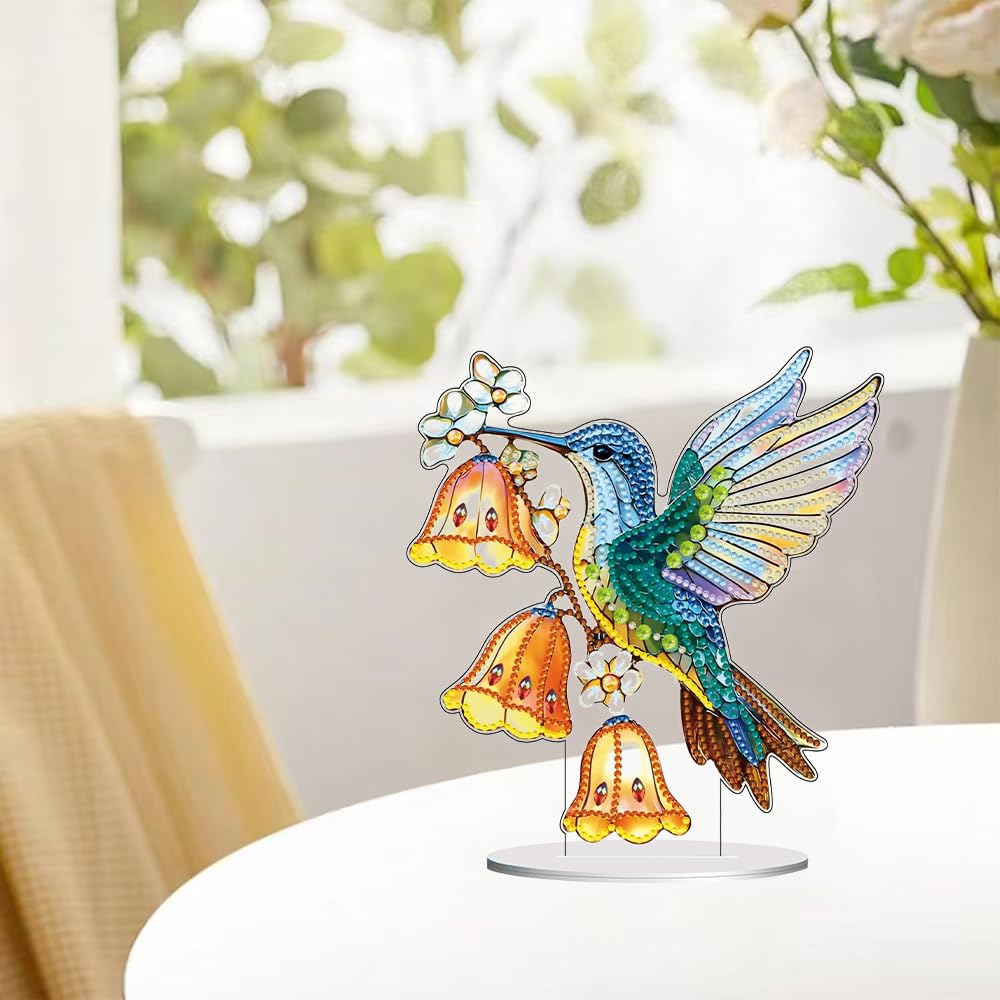 hyzsj DIY Diamond Desktop Ornament Hummingbird Wind Chimes,Crystal Diamond Art Painting Tabletop Ornaments Single Sided,Ornament for Adult Beginner Home Office Decor Crafts Gift hyzsj