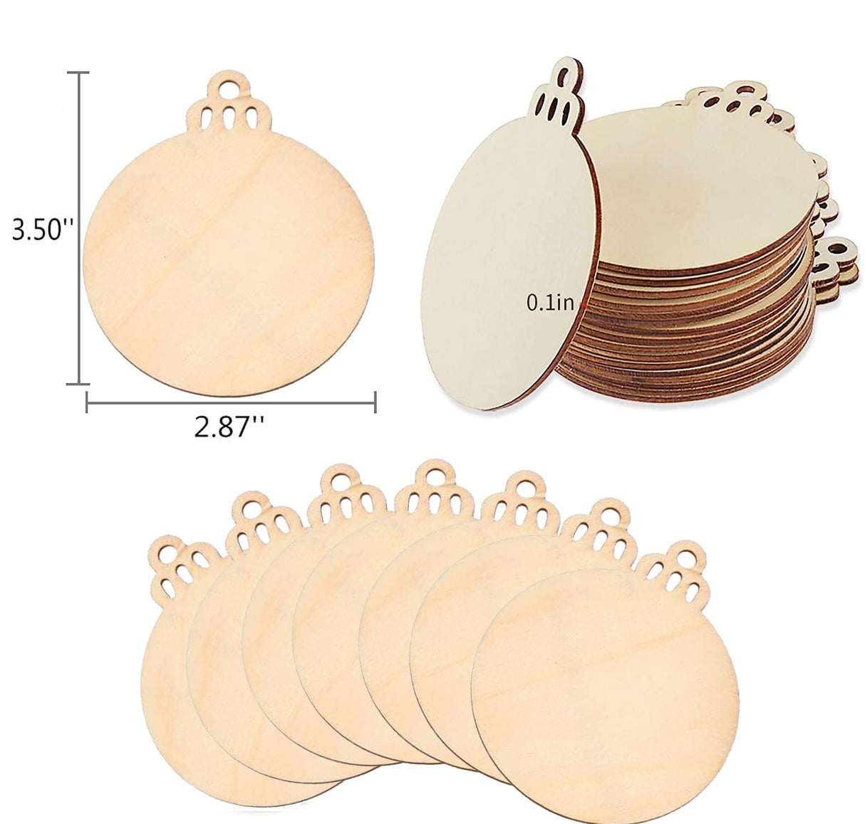 60Pcs Wood Slices,3.5" Wooden Christmas Ornaments,Unfinished Predrilled Wood Circles for Crafts Centerpieces,DIY Round Wooden Discs Hanging Decorations pojah