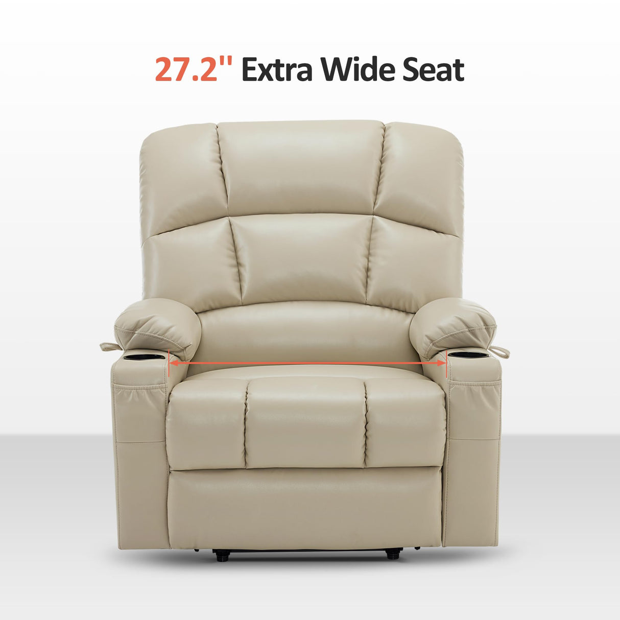 MCombo Oversized Dual Motor Power Lift Recliner Chair Sofa with Massage and Heat for Big Elderly People, Infinite Position, USB Ports, Faux Leather R7677 (Beige, Medium-Oversize) MCombo