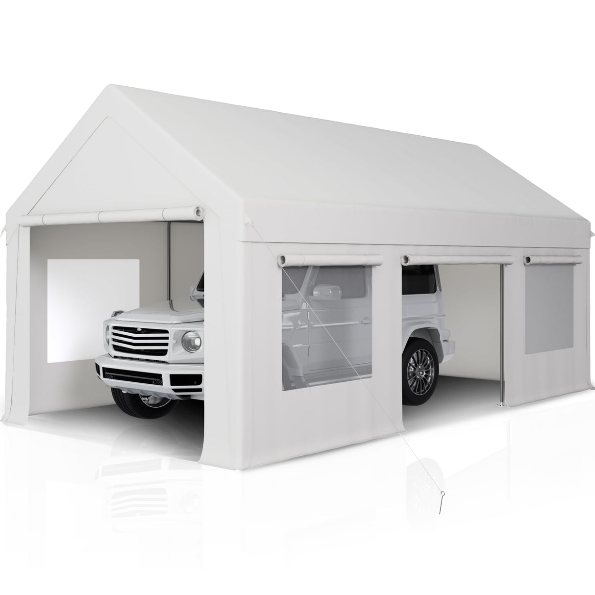 AirWire Carport 12' x 20' Heavy Duty Portable Garage, Carport Canopy with Side-Opening Door & Roll-Up Windows, Car Canopy Reinforced Four-Hole Base for Car, Truck, Boat, Party, White AirWire