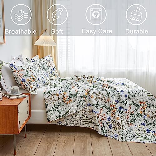 Jarson Floral Quilt Set King Size,3-Piece Lightweight Spring Summer Country Bedspread,Reverisible Patchwork Botanical Flowers Bedding Set(1 Coverlet & 2 Pillow Shams) Jarson