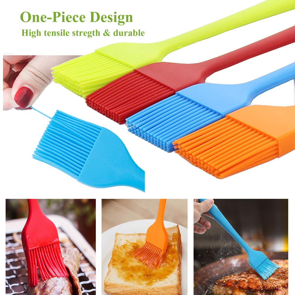 Grill Basting Brush Silicone Pastry Baking Brush BBQ Sauce Marinade Meat Glazing Oil Brush Heat Resistant, Kitchen Cooking Baste Pastries Cakes Desserts, Dishwasher Safe 4Pack iPstyle