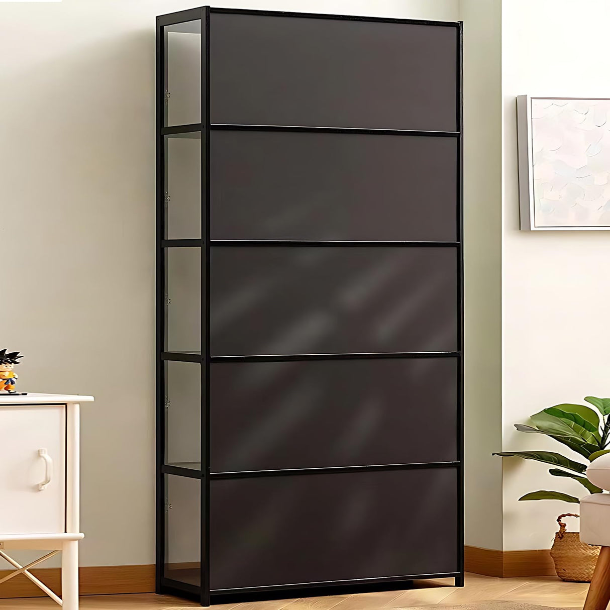 ouioyggk Display Cabinet with Acrylic Glass Door, 5-Tier Curio Display Case, Collectibles Toy Organizers Rack & Display Shelf, Kids Bookcase for Home, Office, Playroom, Living Room, Black ouioyggk