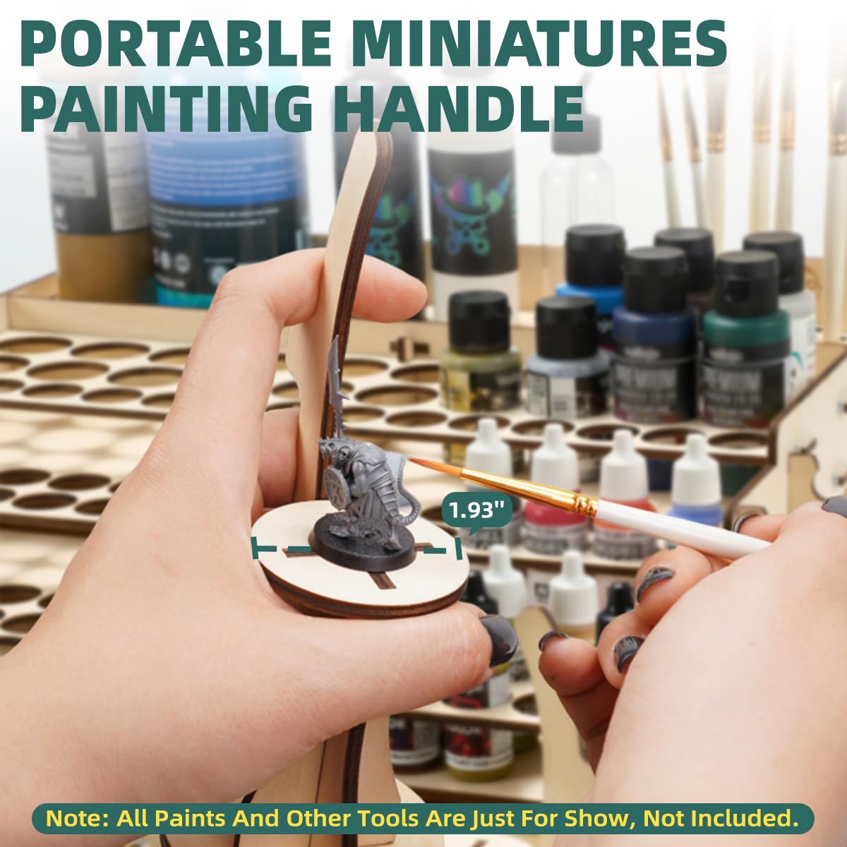 OPHIR Wooden Paint Rack Organizer, Miniature Paint Holder with 104 Holes of 2 Sizes for Model Miniature Paints, Includes 2 Drawers, 2 Painting Handles, 1 Brush Holder, 25 Paintbrush Holes OPHIR