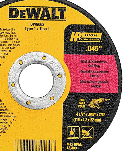 DEWALT Cutting Wheel, General Purpose Metal Cutting, 4-1/2-Inch, 5-Pack (DW8062B5) DEWALT