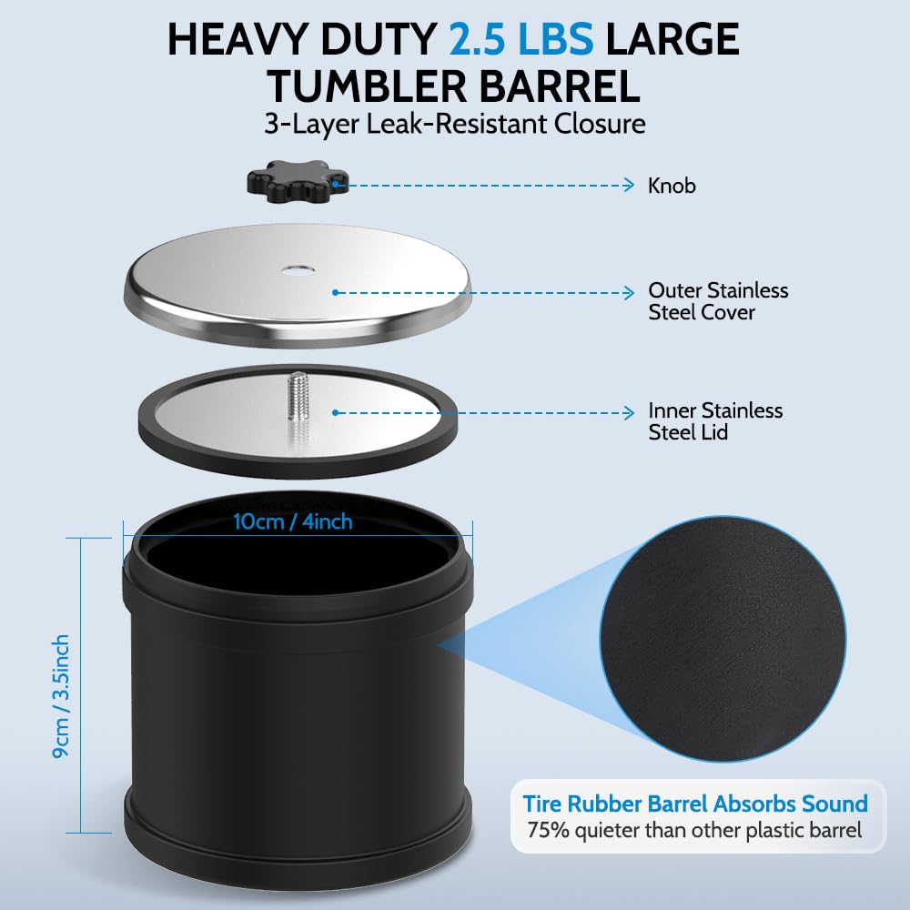 Rock Tumbler Kit 2.5lbs XL Barrel Rock Tumbler for Adults Kids Rock Polisher Tumbler Kit LCD Display 9-Speed Motor 9-Day Timer 2.5lbs Rough Gemstones 4 Polishing Grits Complete STEM Science Hobby Kit Acmeenjoy