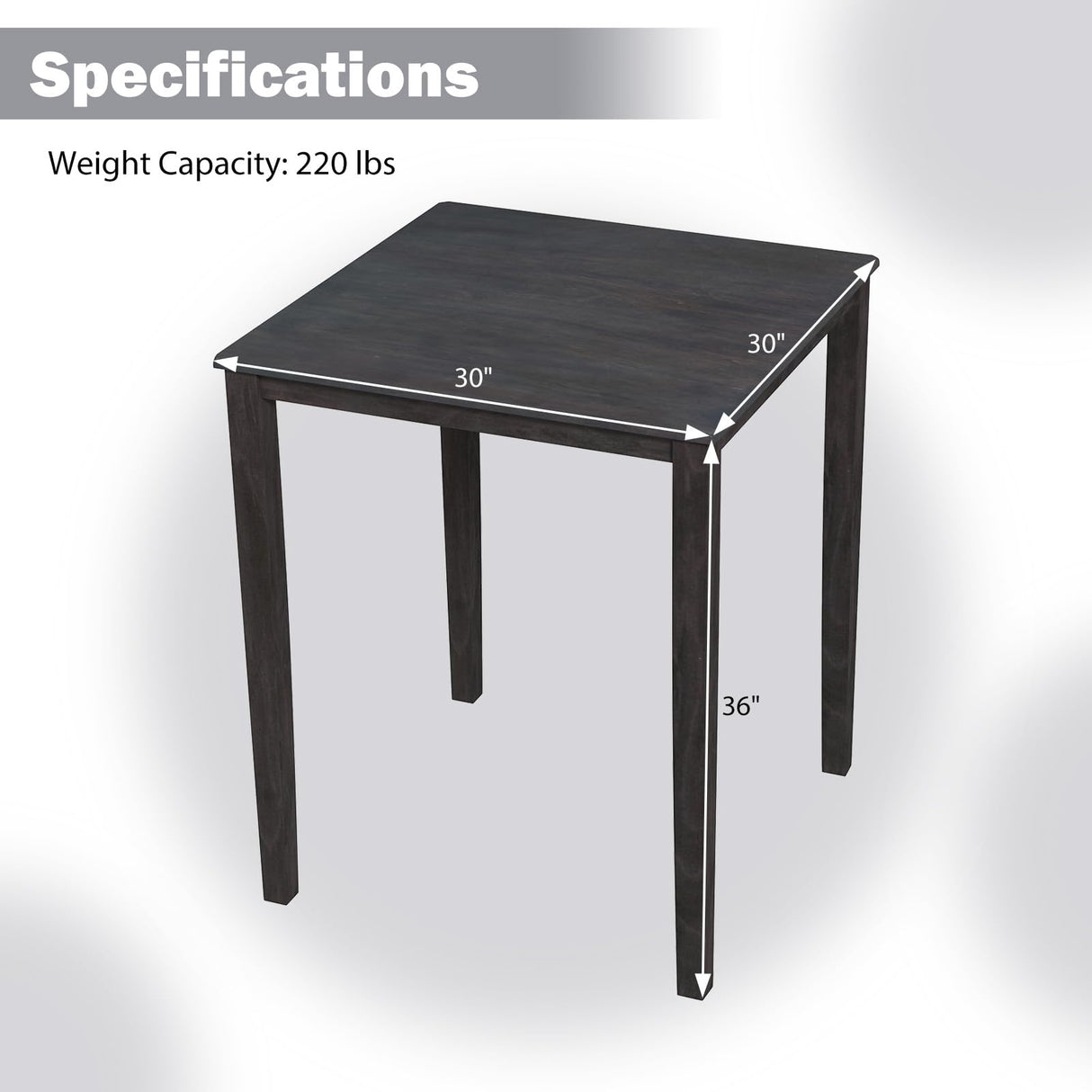 Giantex Square Dining Table with Solid Wood Frame, 220lbs Capacity, 30"x30"x36" Kitchen Table for 4-Person, Counter Height Bar Tables for Small Space, Dining Room, Living Room, Pub, Apartment, Grey Giantex