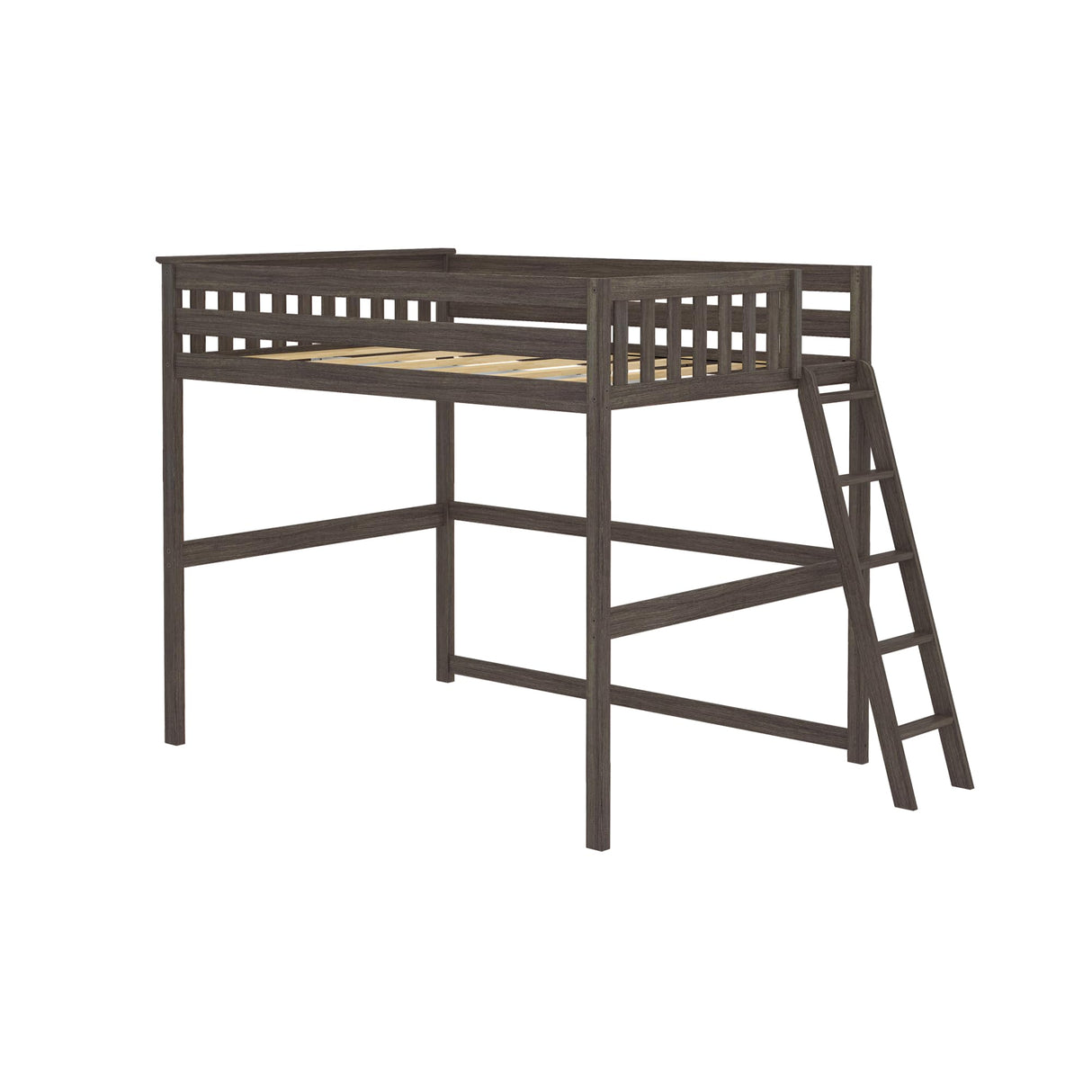 Max & Lily Full Size High Loft Bed with End Ladder in Clay - Sturdy Solid Wood Frame for Kids/Teens Max & Lily