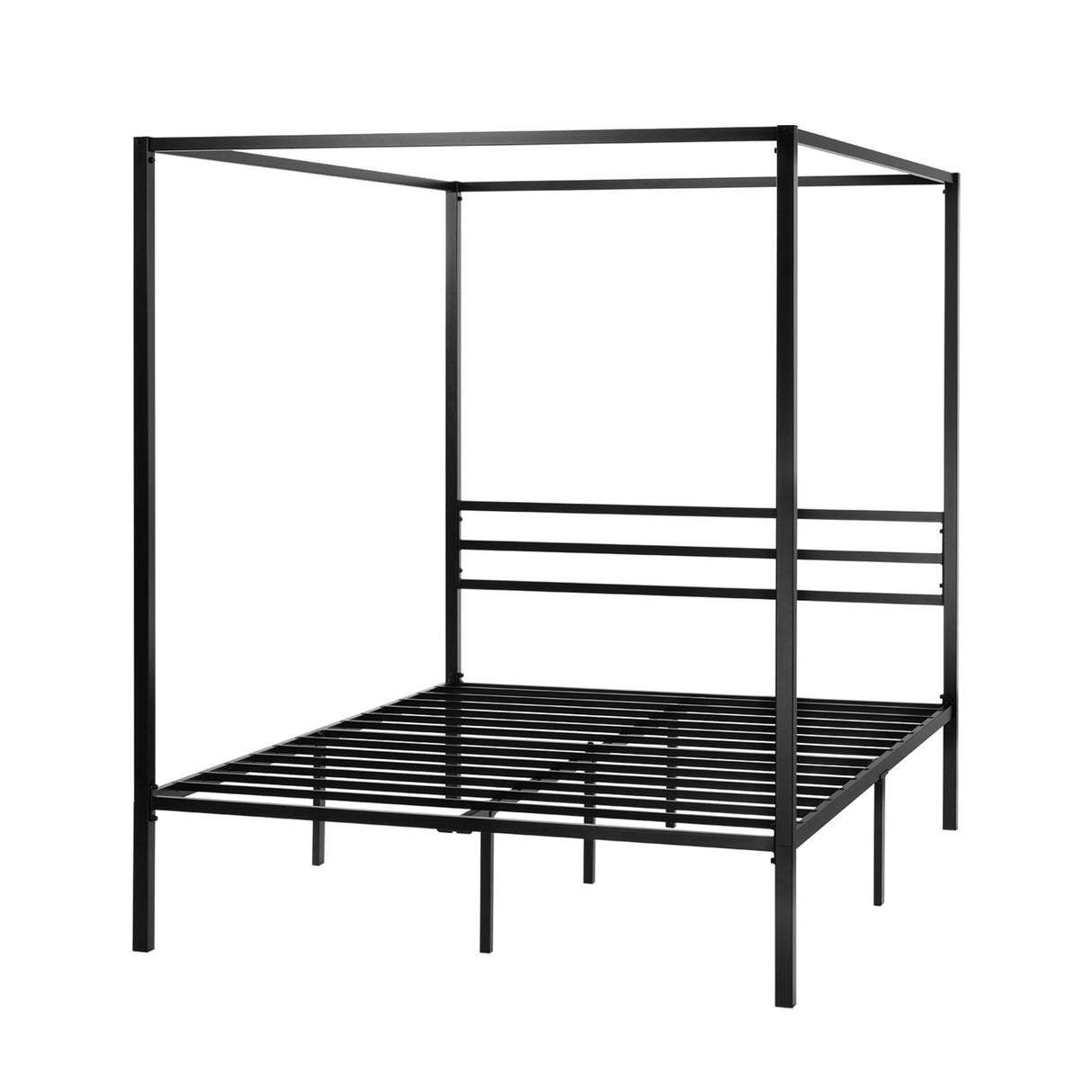ikalido Queen Size Metal Canopy Bed Frame, Modern Four-Poster Platform Bed Frame, Mattress Foundation, Under-Bed Storage Space, No Box Spring Needed, Black ikalido