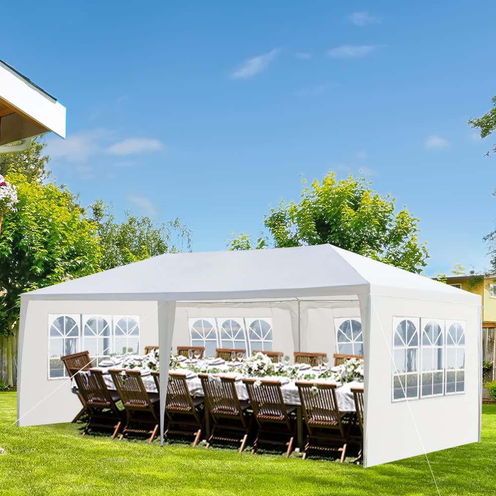 Party Tent 10x20 Outdoor Canopy Tents for Parties with 4 Removable Sidewalls Heavy Duty White Wedding Events Tent Patio Gazebo Shelter Perfect for Cater Birthday Graduation Pavilion Beach BBQ susici