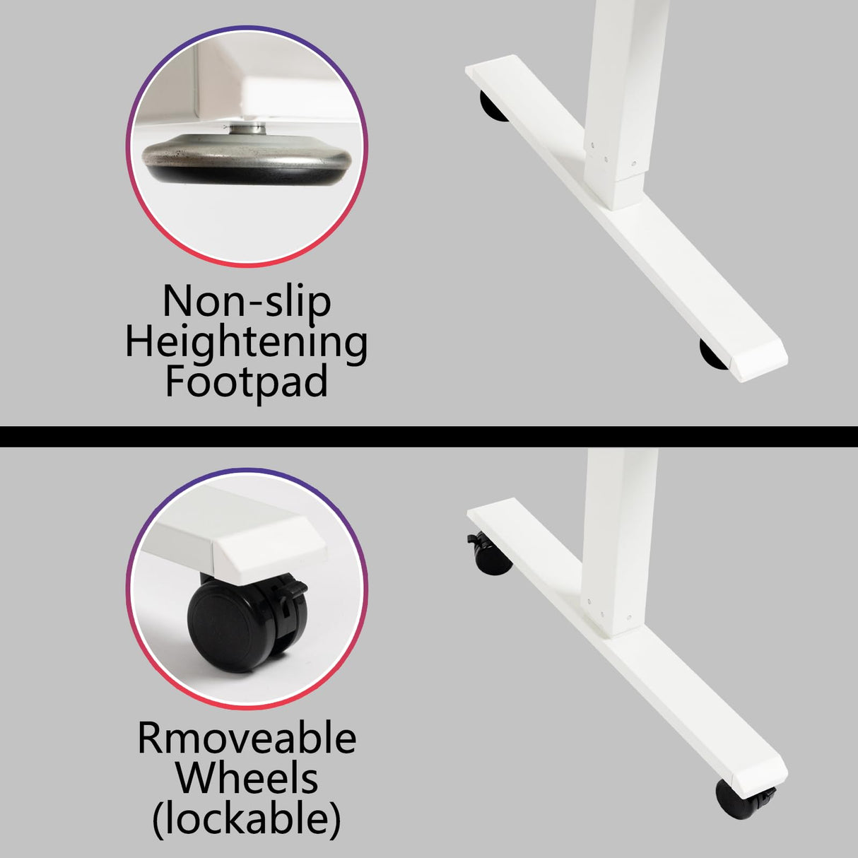 PORIYA 55x24 Inch Electric Height Adjustable Standing Desk with Cable Management, Acceptable 220V,Splice Board, Mouse Pad, 2-Outlet Power Strip with USB 20W Charger, and Casters(White Frame&Log Top) PORIYA