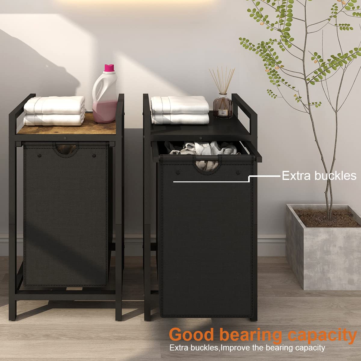 LAATOOREE Laundry Hamper, Two-Color Laundry Basket with Removable Laundry Bag and Top Shelf, Clothes Hamper for Samll Space,Laundry Room, Bedroom, Bathroom LAATOOREE